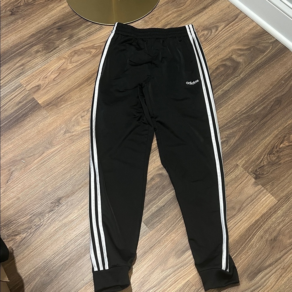 Adidas Kids Black Joggers with White Stripes